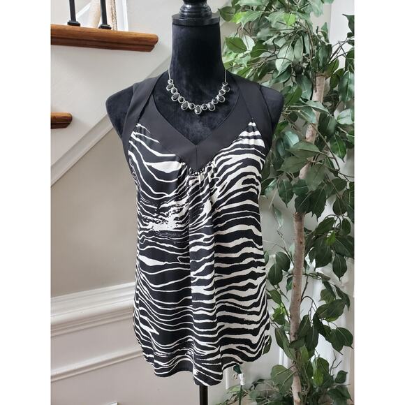 Pleione Tops - Pleione Womens Black White Zebra Print Polyester V-Neck Top Blouse Size Small